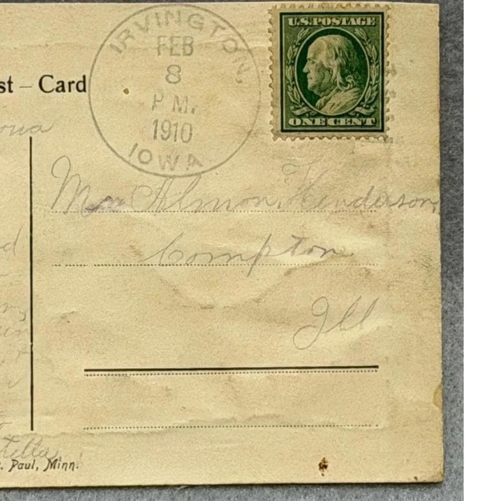 Birthday‎ Embossed Vivid Pink Rose Gold Script 1910 Irvington IA to IL POSTCARD